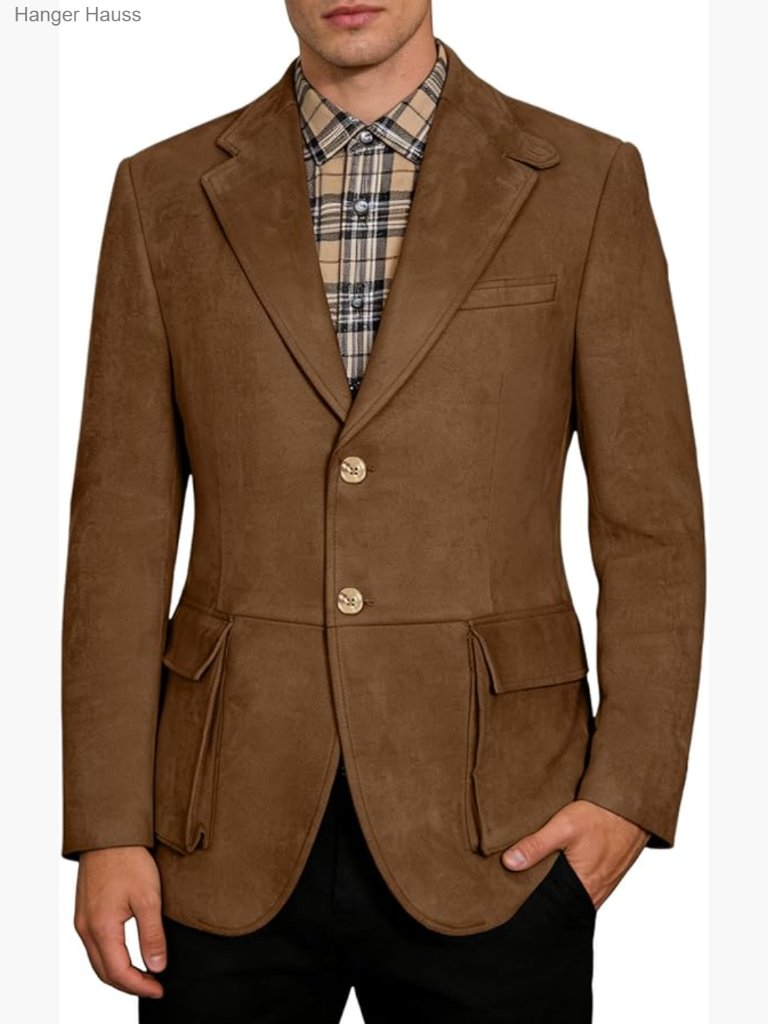 Retro Suede Blazer Two Button Sport Coat Casual Western Jacket